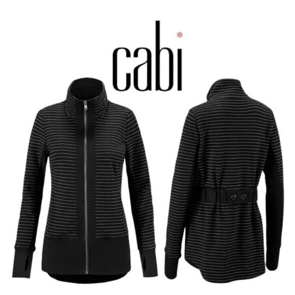 Cabi 3378 Sporty Sprint Jacket Womens Medium Black White Striped Full Zip Modern - Picture 2 of 14